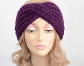 Knit Turban Headband in Purple/Eggplant Color