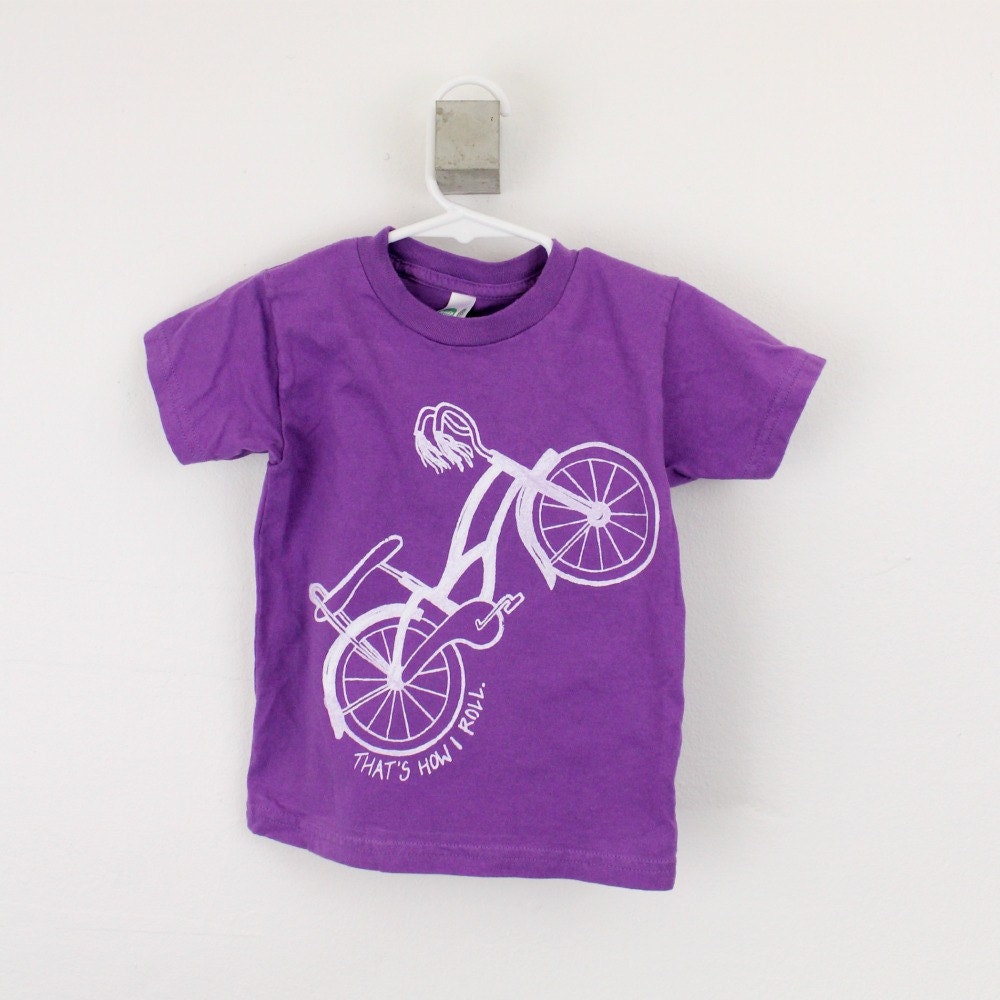 Toddler tshirt organic Bike That's How I Roll screen printed 2T 4T 6T black with gold ink