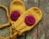 The Thumbless Fleur Mittens - Custom knit flower mittens, newborn to 24 months, choose size and colours