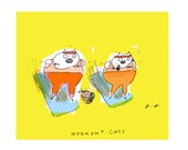 Work Out Cats- Cat Print- Neon Illustration