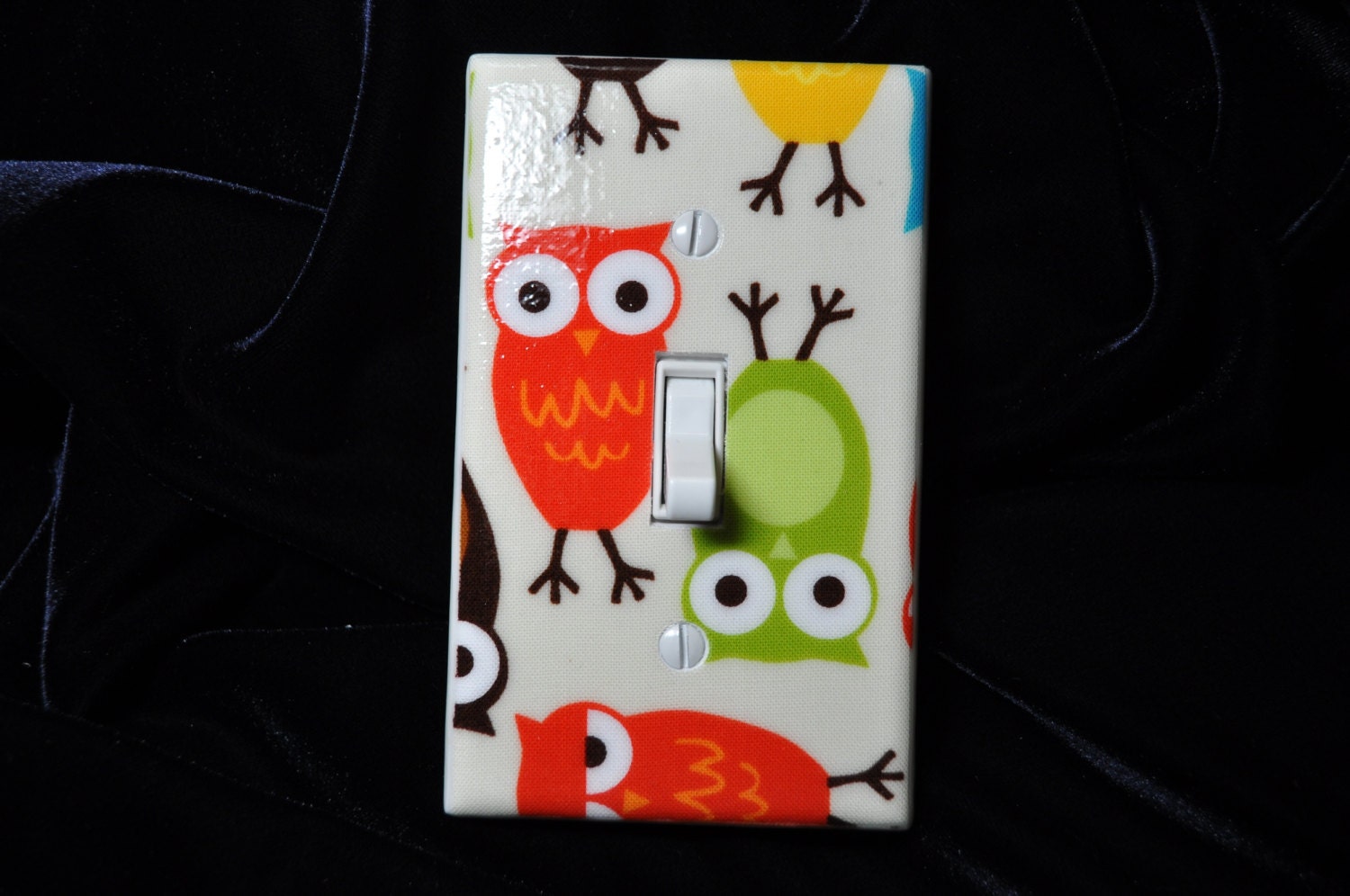 Owls Multi Color Light Switch Plate Cover Single Robert Kaufman Nursery Decor (STANDARD SIZE)