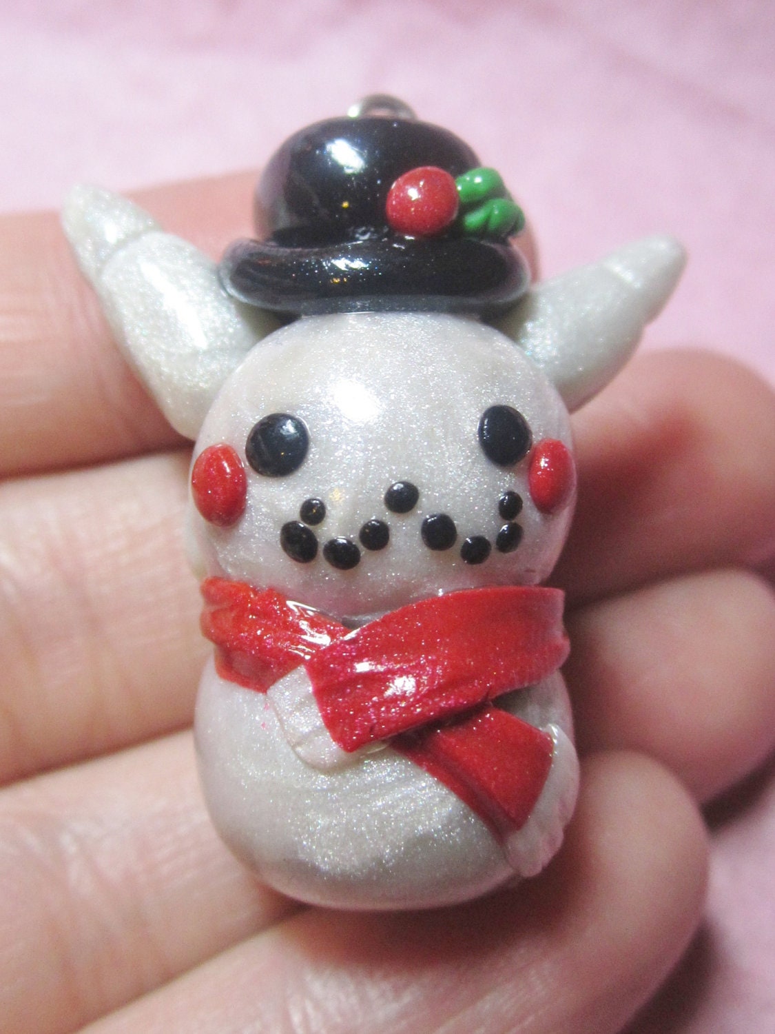 Hand Sculpted Pokemon Pikachu Snowman Charm or ornament With Free Attachment