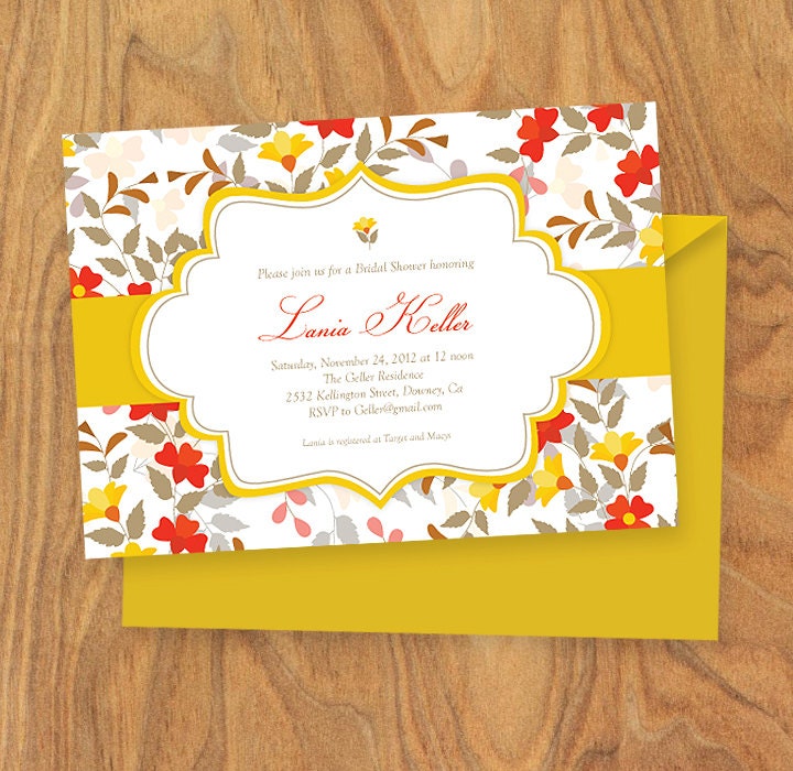 Custom Vintage Floral Bridal Shower, Thanksgiving Dinner Party Printable Invitation 5x7, Fall Il_570xn