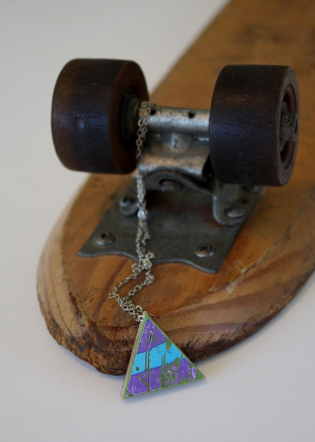 Recycled Skateboard Bling Dot Charm Necklace- Try Tri Triangle