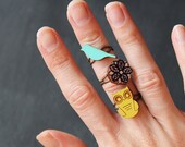 gift set adjustable rings with bird owl flower rings gift wrapped