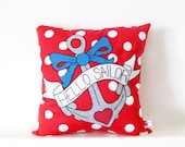 Retro Style Applique Pillow with Hello Sailor Anchor Tattoo