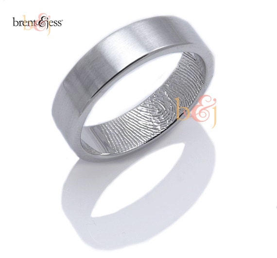 6mm Sterling Silver Custom Fingerprint Wedding/Commitment Band with Single Fingertip Whorl Print on the Inside
