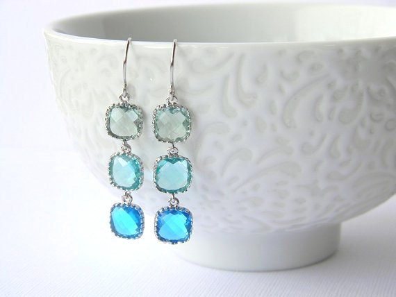 Prasiolite Blue Zircon and Capri Blue Earrings - Ombre Earrings - Colorblock Earrings - Silver Bridesmaid Earrings - Bohemian Earrings