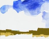 Blue Textural Abstract Landscape Painting, 25 x 30" -- "Dry Storm"