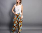 80s High Waist HAREM PANTS / Ethnic Draped Floral Crop Trousers, xs-s