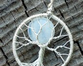 Small Moon Tree Pendant - Rainbow Moonstone and Recycled Sterling Silver