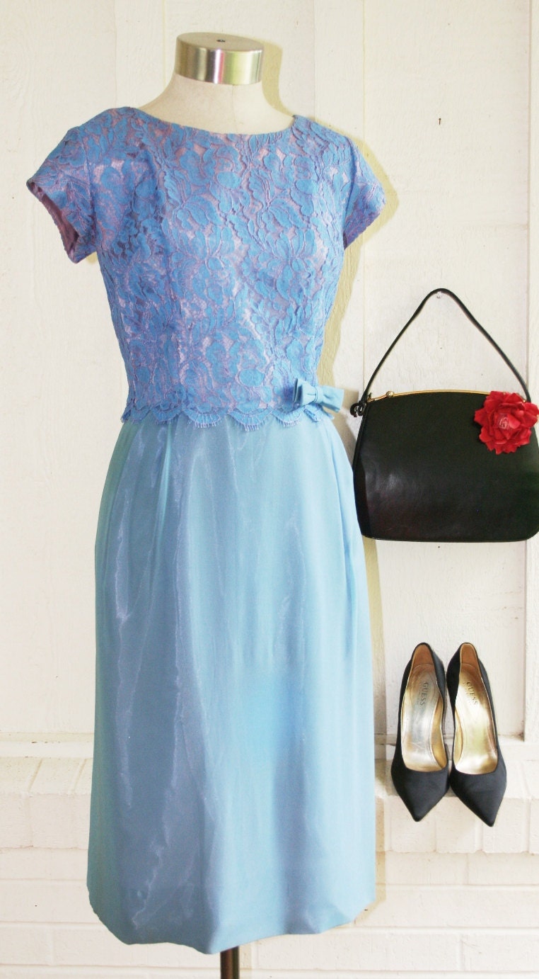 Hot Lips Houlihan - Circa 1950-60's - cocktail Dress - Mad Men - Wiggle Dress - Wedding - lace illusion over silk skirt