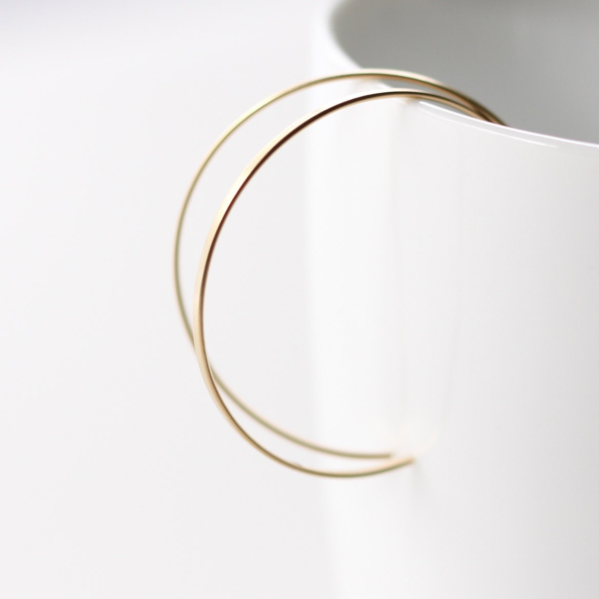 Unfussy and sleek solid 14K yellow gold hoops of flattened wire with a modern and simple, yet commanding aesthetic  - "Anneli Earrings" - bluehourdesigns