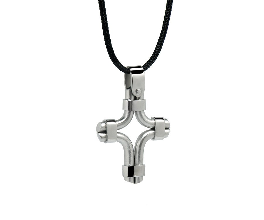 Unique Mens Cross Necklace in Stainless Steel Modern Mens Jewelry