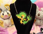 Pokemon Snivy pixelated perler necklace