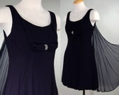 1960's Black Micro Mini Bubble Hem Cape Dress, S/M