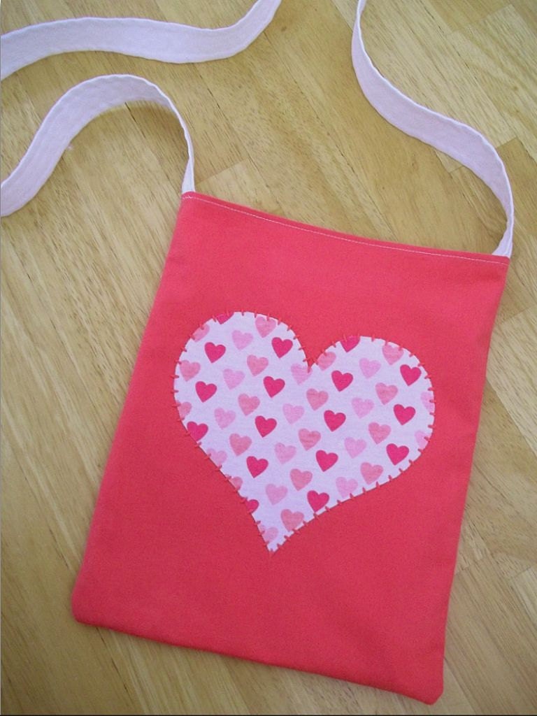 Dark Salmon Hip Bag with Heart-Print Heart