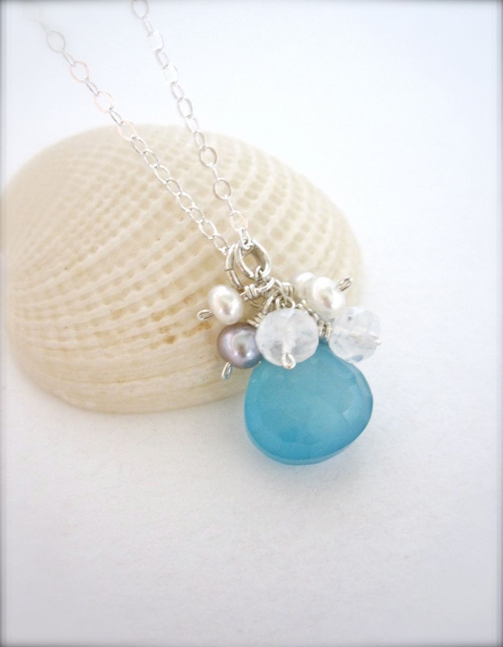 Beach Bridesmaid - Sea blue chalcedony and pearl necklace