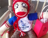 Sock Monkey with Crocheted Tasseled Ski Hat