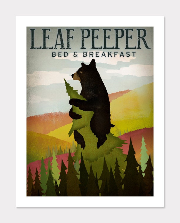 BLACK BEAR Leaf Peeper Bed and Breaskfast graphic illustration  GICLEE Print 7x9 by Signed
