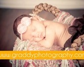 NEW ITEM- Chiffon Shabby Bow on Soft Stretch itty Headband- All Ages- Newborn Baby Toddler- Photo Prop- Every Day Wear