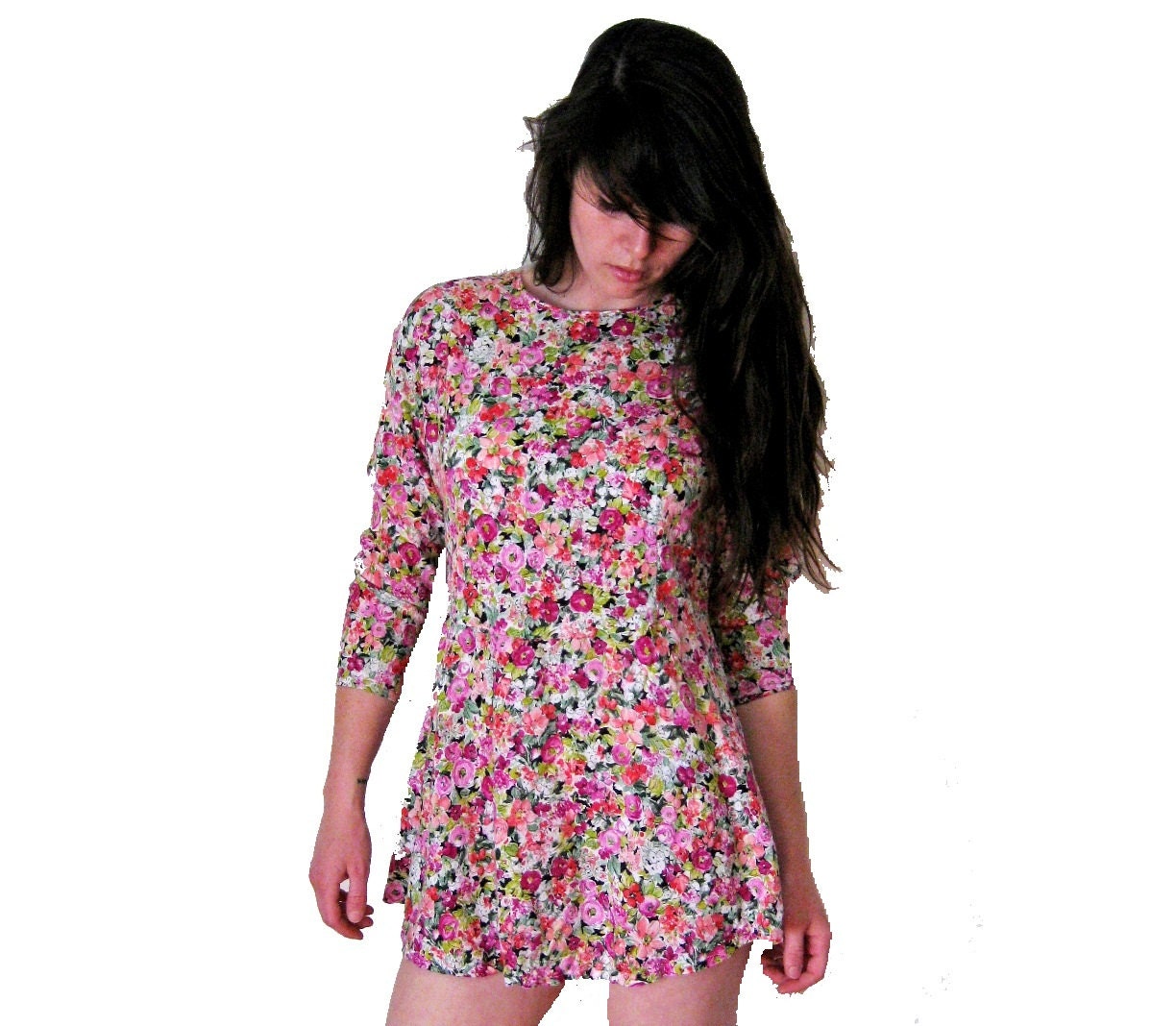 Grunge Mini Dress, Pastel Floral Neon Bright Colorful Mini Dress, SMALL, MEDIUM