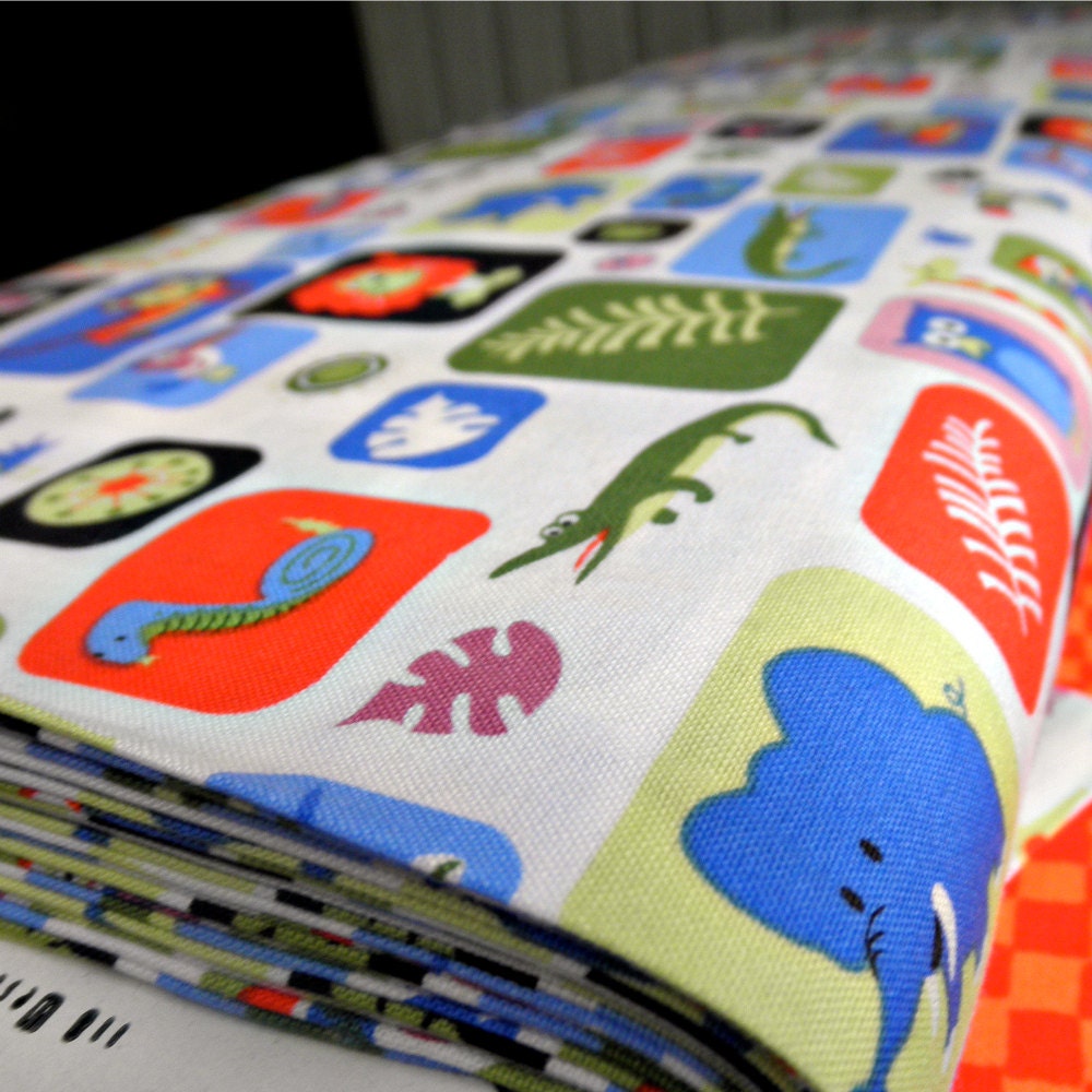 Animal Zoo Jungle Fat Quarter - Red Lime Green blue Violet Black Jungle Box by Michael Miller Fabrics