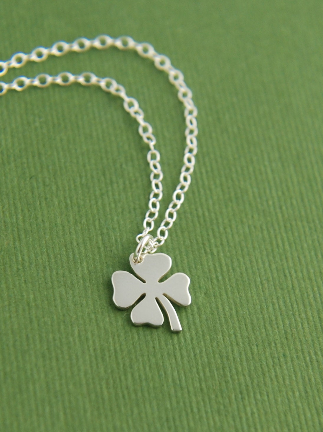 Tiny four leaf clover charm necklace in sterling silver, shamrock, good luck charm, Irish, sterling silver clover charm