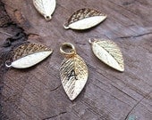 Gold Leaf Personalized Charm - Initial Letter Add On - Hand Stamped Leaf Pendant -  Name Necklace
