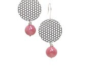 Pink Opal Gray Steel Dangle Earrings - Bubblegum Balloons
