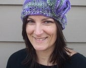 Grey and lavender ear warmer / headband with knitted flower  READY TO SHIP