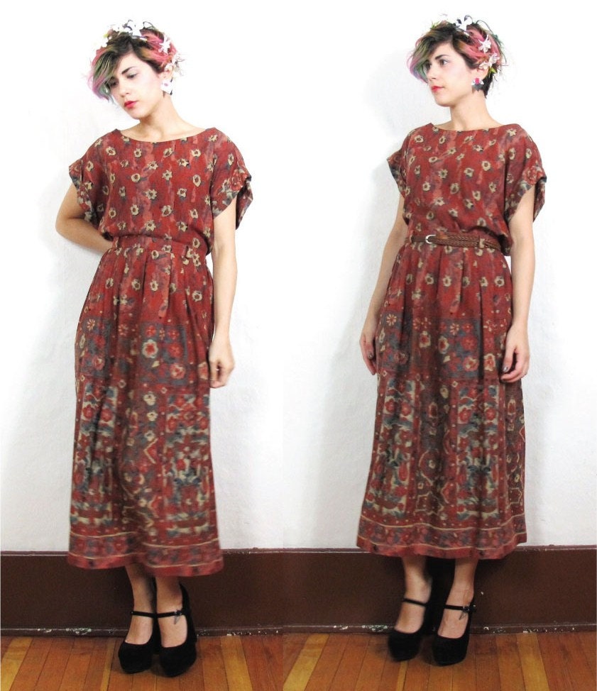 80s Pretty Floral Two Piece Dress (M/L)