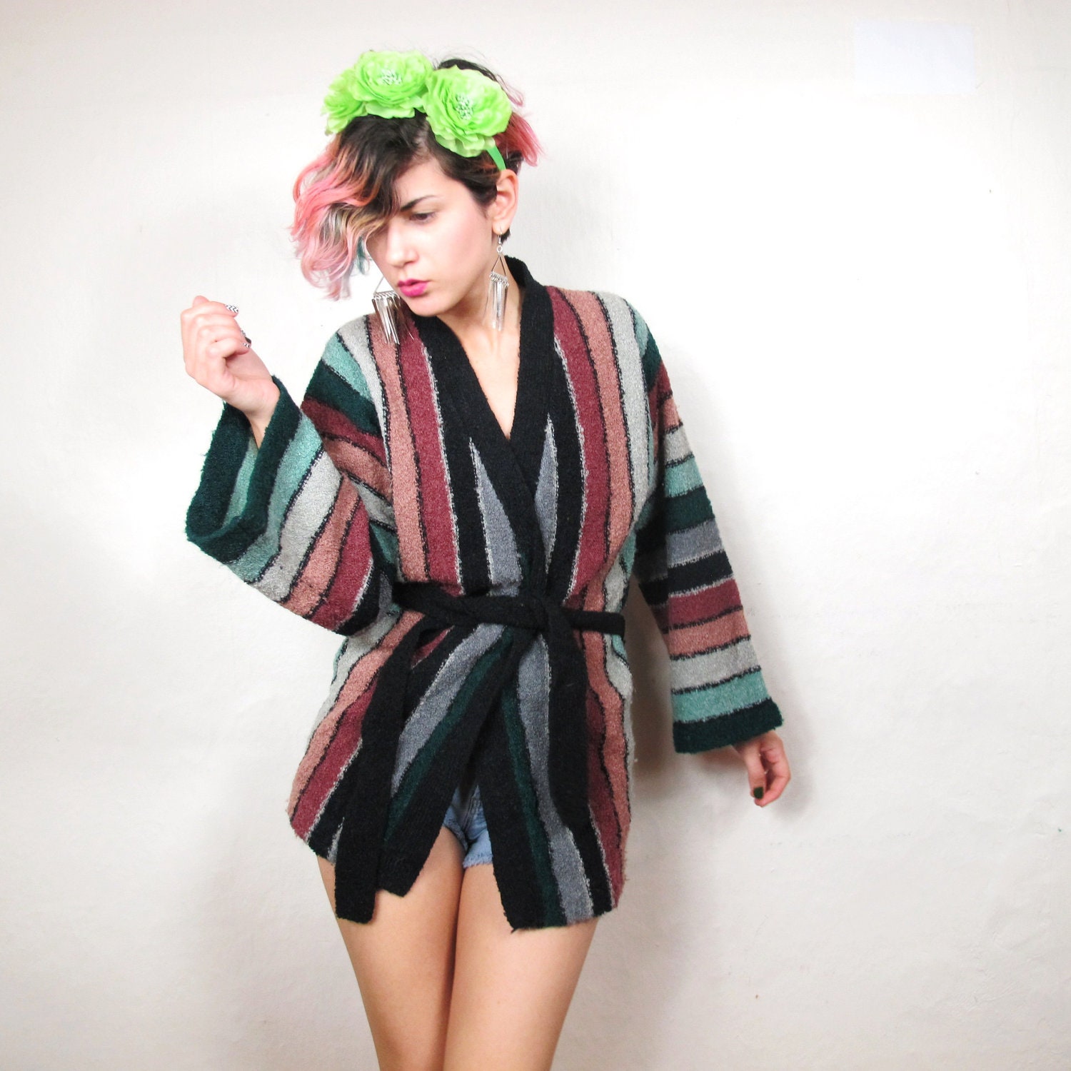 70s Muted Stripes Wrap Cardigan (S/M)