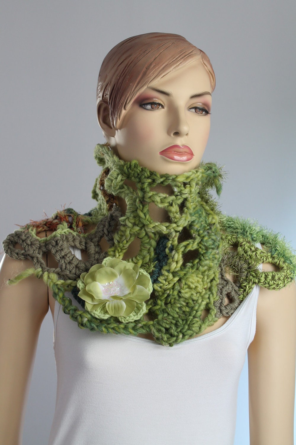 Crochet Chunky Scarf - Capelet  / Neck Warmer /  Freeform