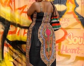 African Dashiki Print Maxi Dress L