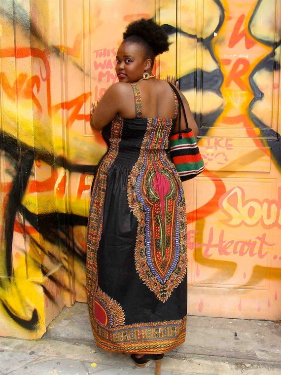 African Dashiki Print Maxi Dress L
