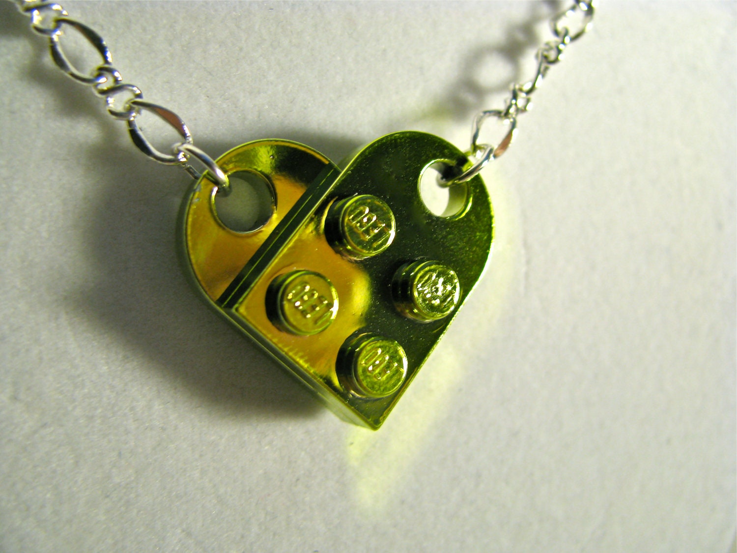 Lime Green Hue Chrome Heart Brick Necklace