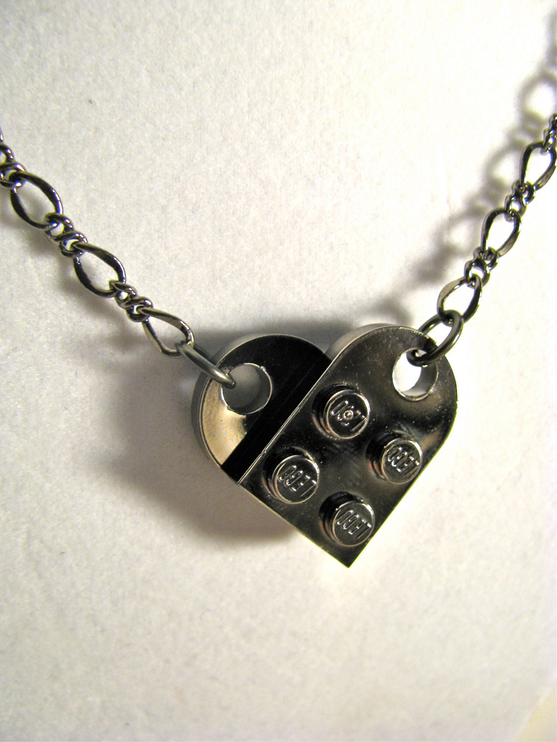 Black Hue Chrome Brick Heart Necklace