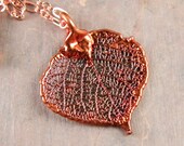 Copper Dipped Small Aspen Leaf Necklace, Real Leaf Necklace, Copper Aspen Leaf Pendant