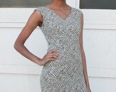Vintage 1990's Cream Tribal Geometric Print Tailored Mini Dress S