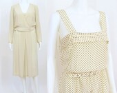 Silk Polka Dot Cream Twin Set / Dress & Blouse Set / M