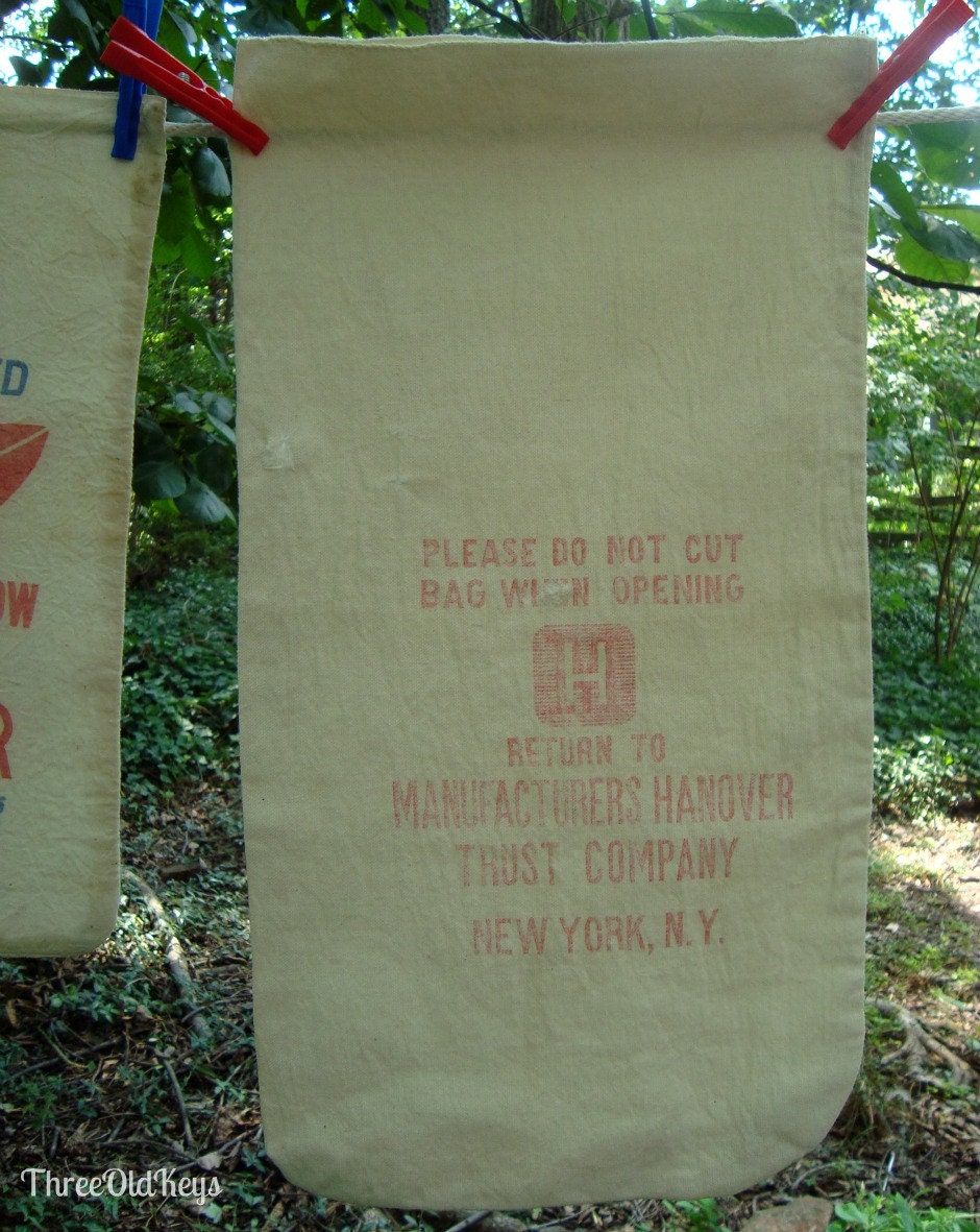Mfrs Hanover Trust Canvas Bank Sack, Manufacturers, New York City Vintage