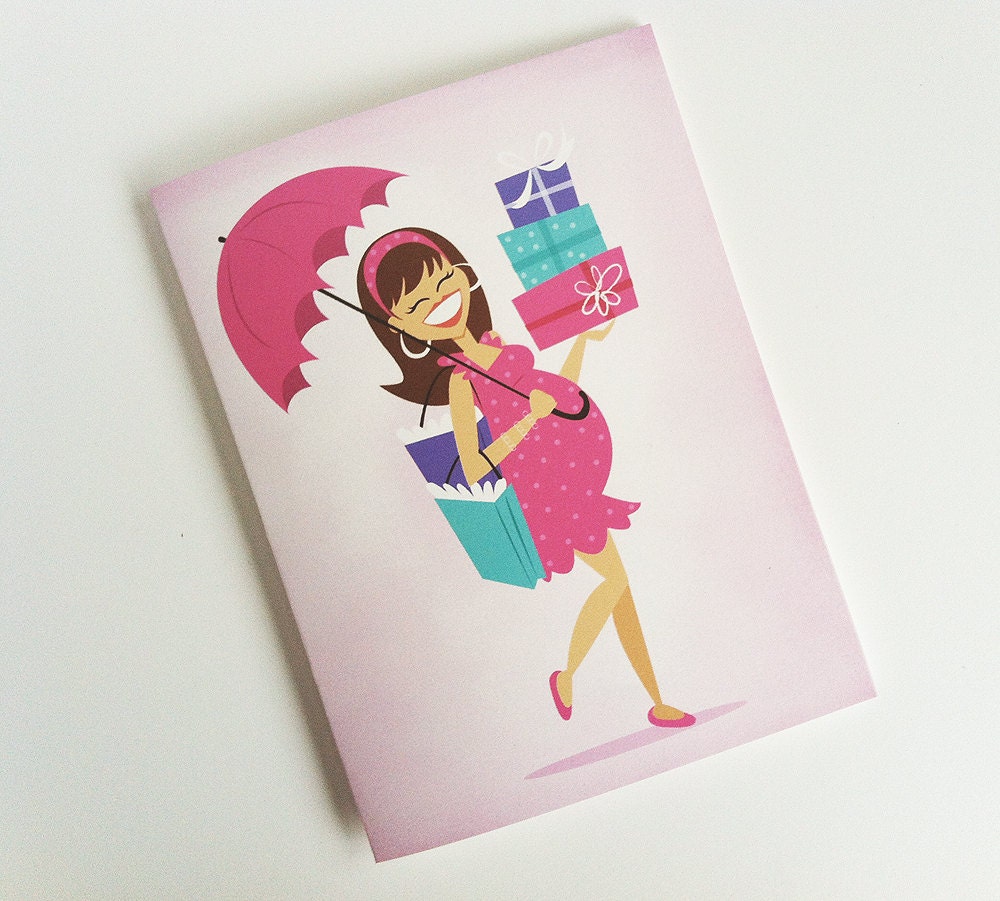 Retro Baby Shower Cards in Pink Blue or Purple