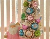 Pink Santa Christmas Bottle Brush Tree Sweet Sugared cupcakes glass ornaments garland Shabby Chic pink bottlebrush