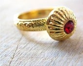 24K Gold Plated Ring With Red Swarovski Crystal, Dalia Ring