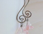 Pink flecked Trumpet Flowers Earrings on Swirly Niobium Ear Hooks Nickel Free Earrings for Sensitive Ears Hypoallergenic Earrings