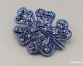 Vintage Brooch Abstract Leaf Blue Rhinestone & Enamel