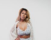 Soft Ivory Hand Crochet women Sweater Shrug Bolero, medium, large