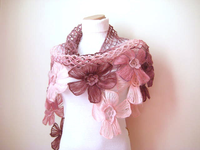 Pink Floral Shawl - Girly, Light, Powder, Blush and Dark Pink Triangle Accessories - Gift for Her - Ready to Ship - beeMAYA