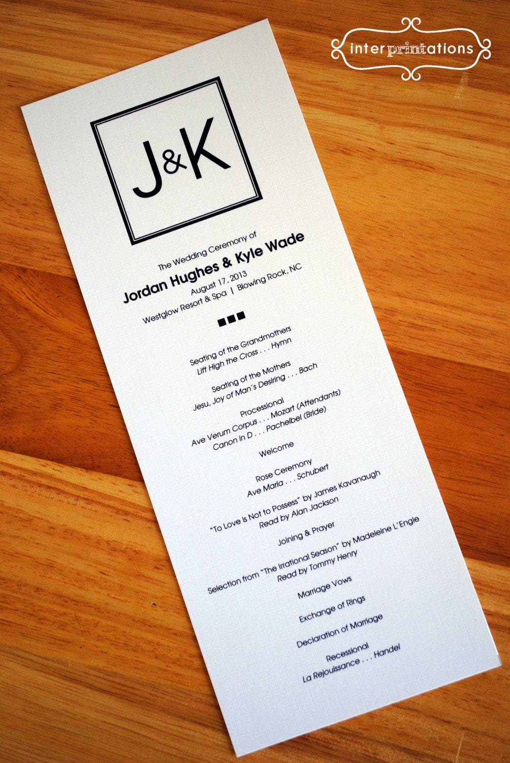 Wedding Ceremony Program Card (Resort) - Sample
